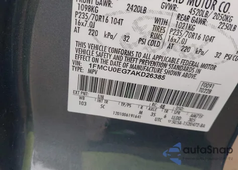 2010 Ford Escape Limited z USA, uszkodzony, nr VIN 1FMCU0EG7AKD26385